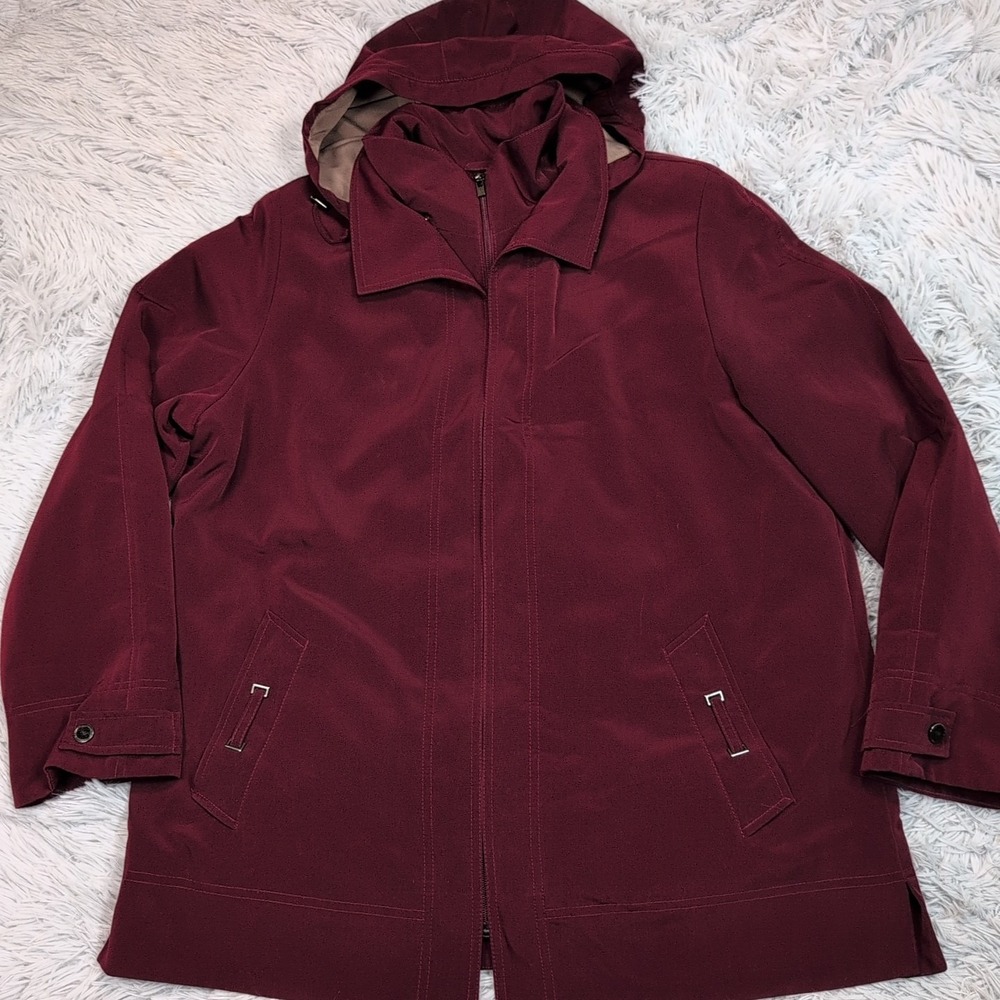 Gallery Jacket Womens L Red Coat Removable Hood Liner Pockets‎ Zip Up Preppy